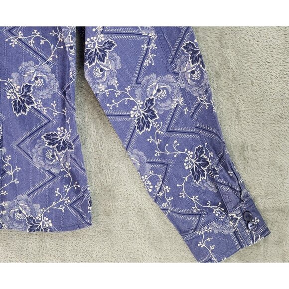 Pendleton Shirt Womens Large Blue Floral Button Up Short Sleeve Vintage Fit - Picture 8 of 9